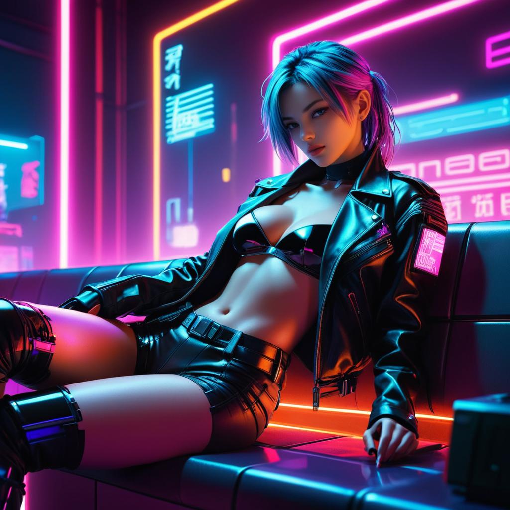 Cyberpunk Ecchi Bounty Hunter Lounge Scene