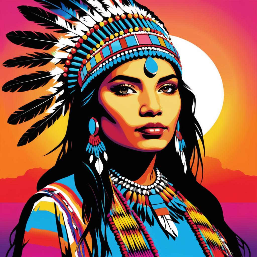 Pop Art Native American Woman at Sunset