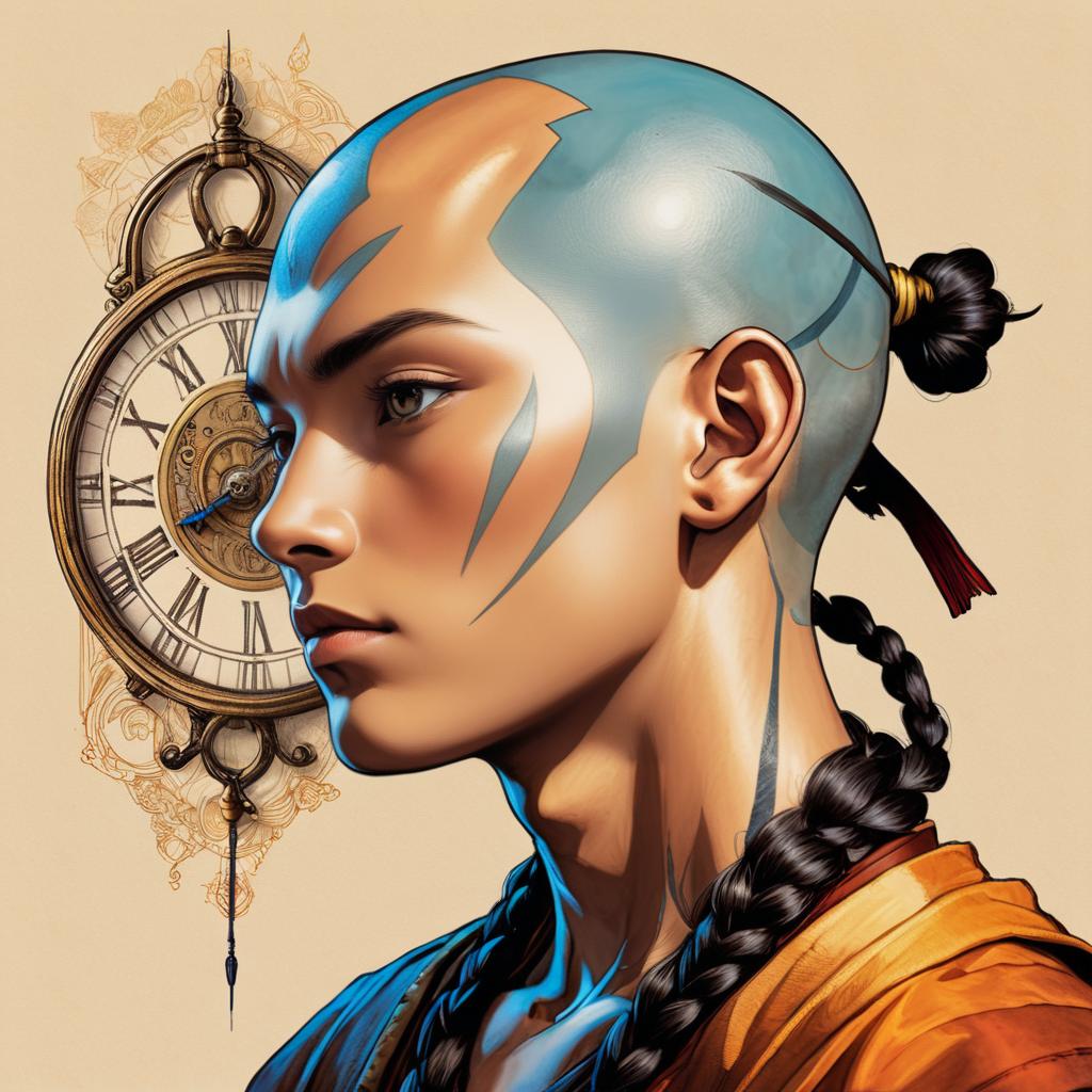 Aang’s Enigmatic Portrait Among Clocks