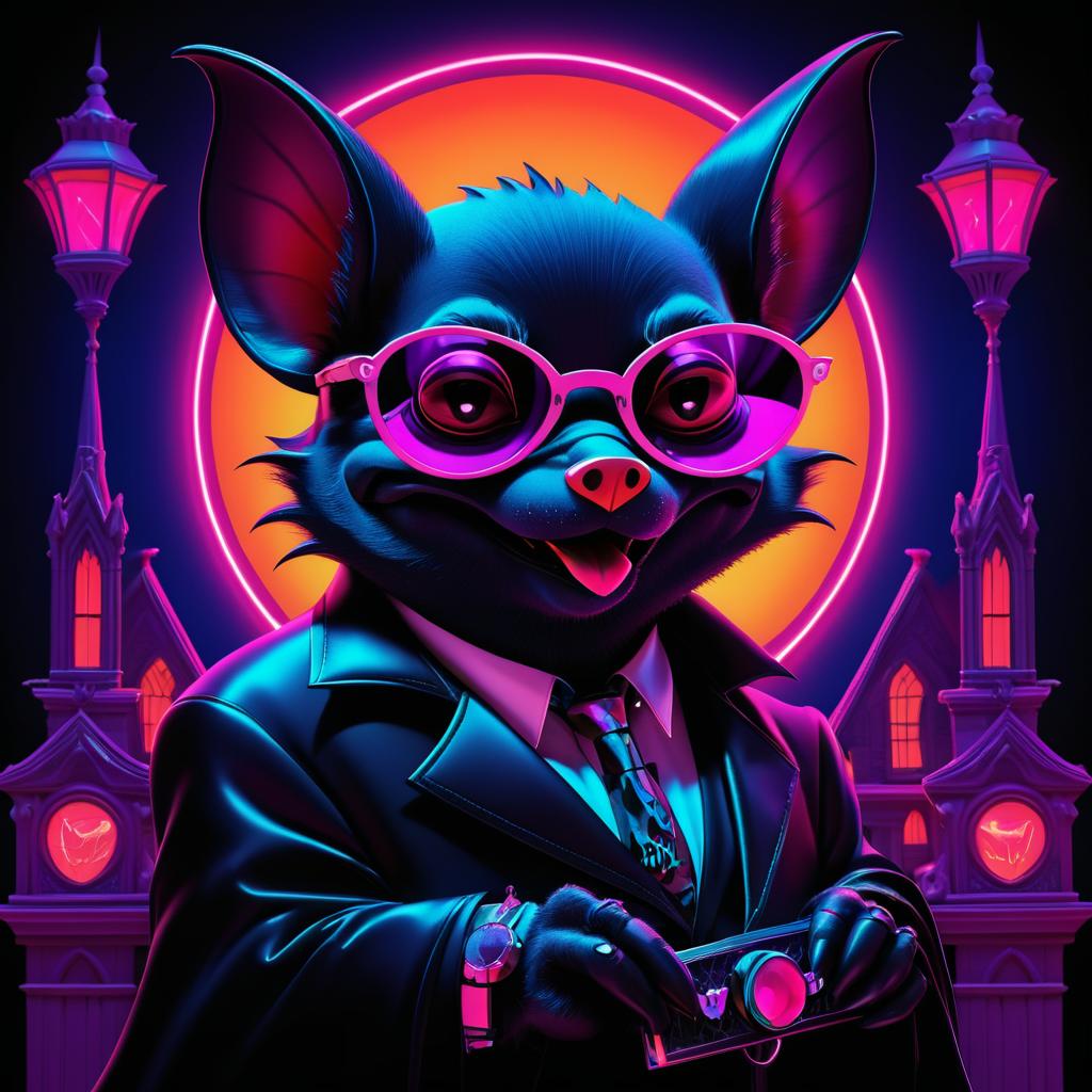 Vibrant Lowbrow Vampire Bat Art