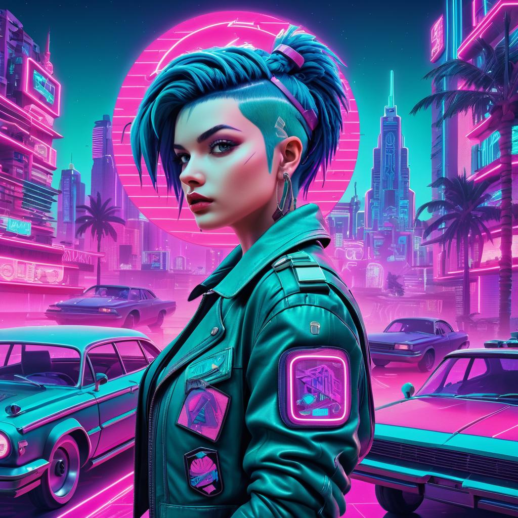 Cyberpunk Woman in Neon Cityscape