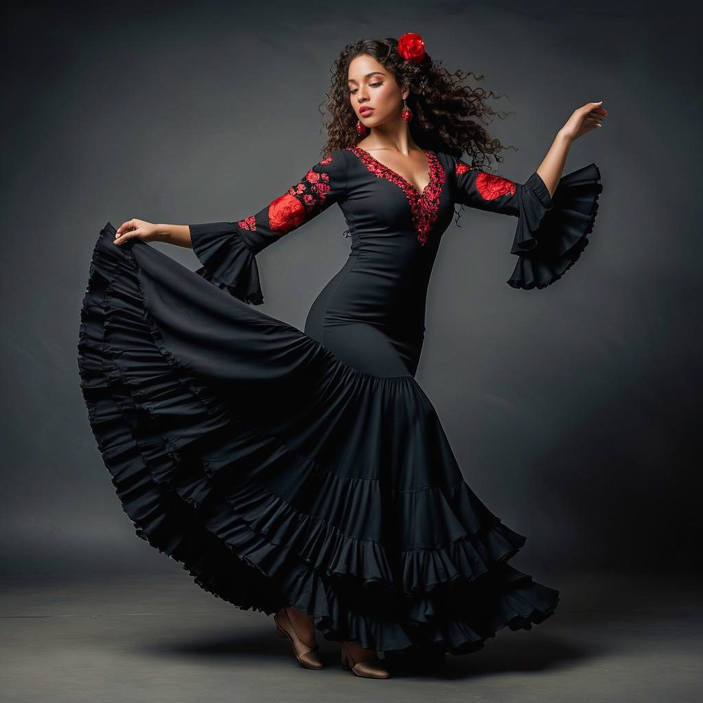 Elegant Andalusian Dancer in Flamenco Dress