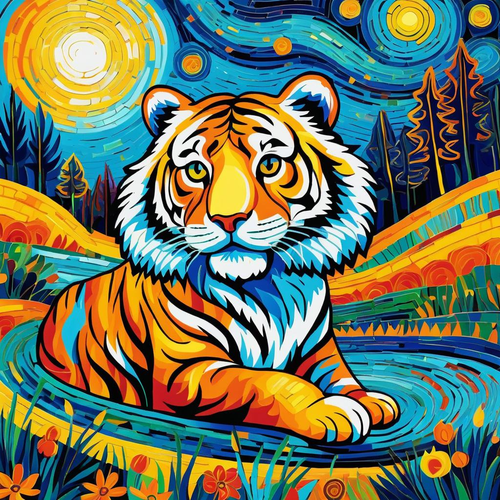 Vibrant Tiger in Van Gogh Style