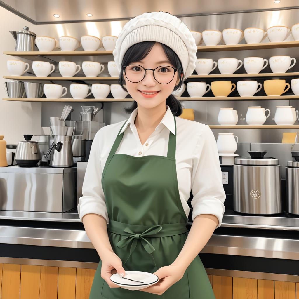 Charming Barista in Cozy Café Illustration