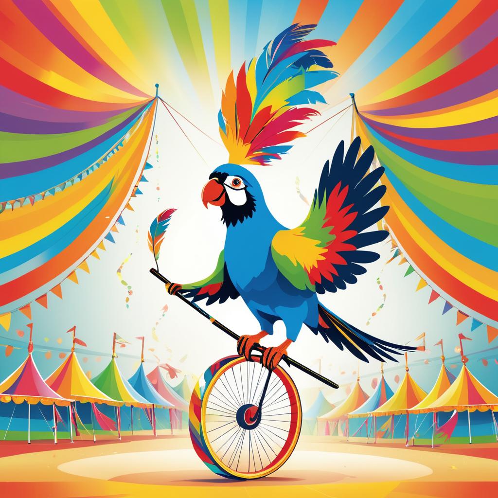 Parrot on Unicycle in Colorful Circus