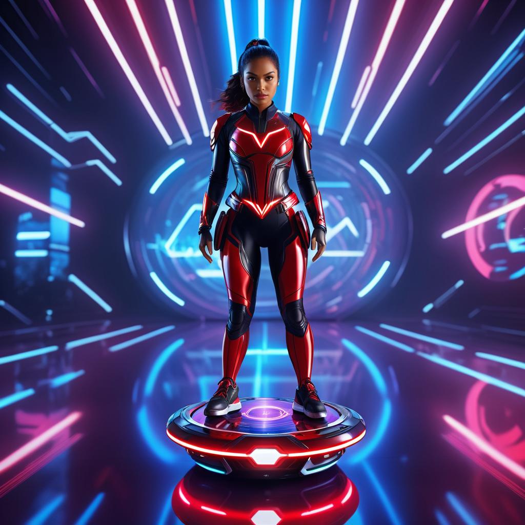 Dynamic Female Superhero on Hoverboard