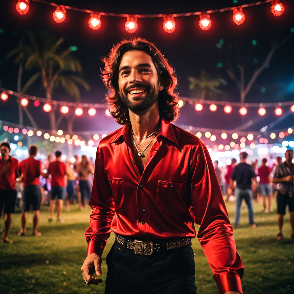 Wild Guitarist Dancing at Music Festival