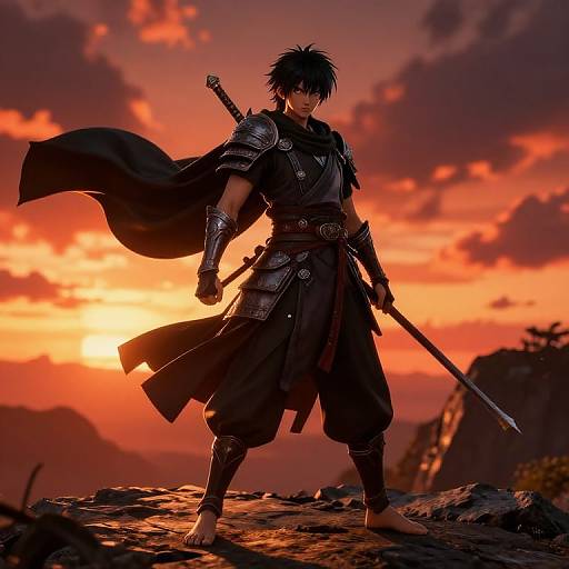 Epic Barefoot Anime Warrior Sunset