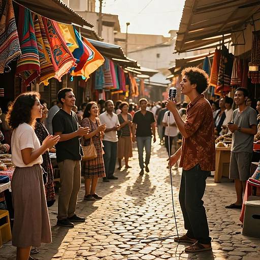 Vibrant Marketplace Singing Scene