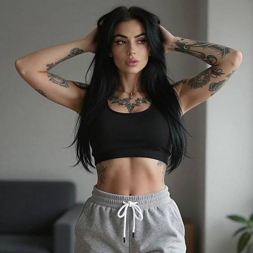 Tattooed Woman in Casual Wear