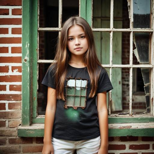 Young Girl in Black T-Shirt by Rustic Window