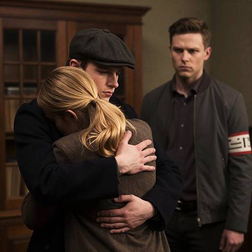 Emotional Scene in Dimly Lit Room