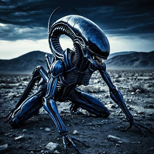 Intricate Midnight Blue Xenomorph in Wasteland