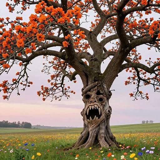Grotesque Ancient Tree with Blossoms