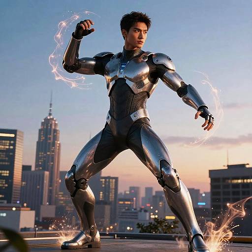 Futuristic Athletic AI Figure in Exosuit