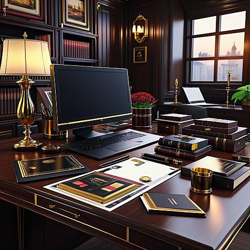 Luxurious Dark Wood Desk Still Life