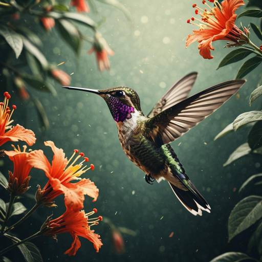 Hummingbird Near Orange Flowers