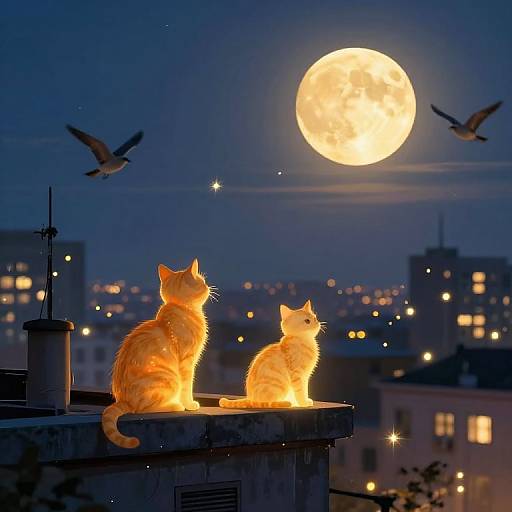 Glowing Cats on Urban Nightscape