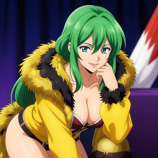 Anime Woman in Yellow Fur Jacket