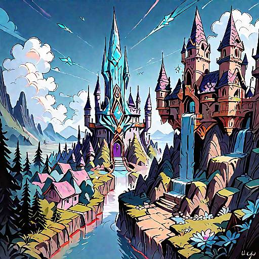 Epic Warcraft Castle with Magic Crystals