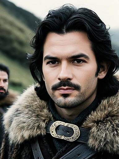 Medieval Man with Fur Trim Cloak Outdoors