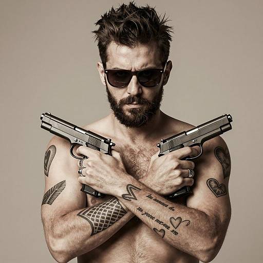 Tattooed Man with Intense Expression