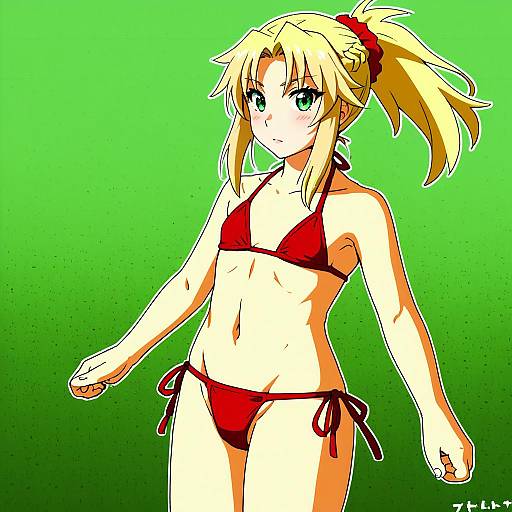 Illustration of Mordred (swimsuit rider) (first ascension) (fate), fate (series) in the style of Usoneko