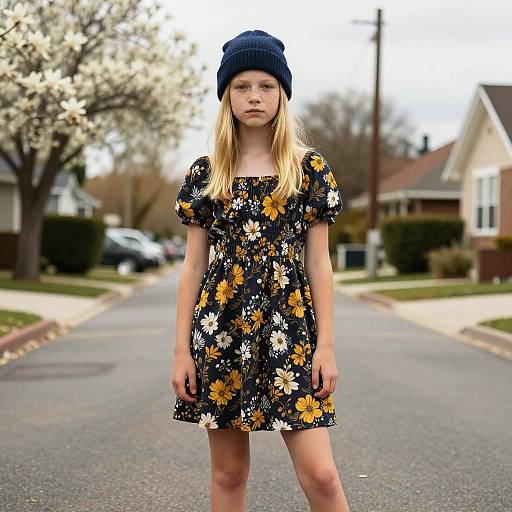 Bohemian Blonde Teen in Floral Dress