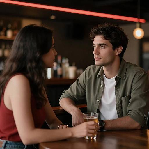Dimly Lit Bar Intimate Couple Moment