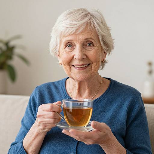 Smiling Elderly Woman with Tea