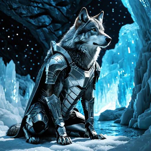 Futuristic Armored Wolf in Ice Cave