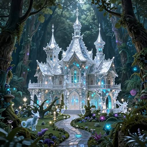 Crystalline Fantasy Mansion in Enchanted Forest
