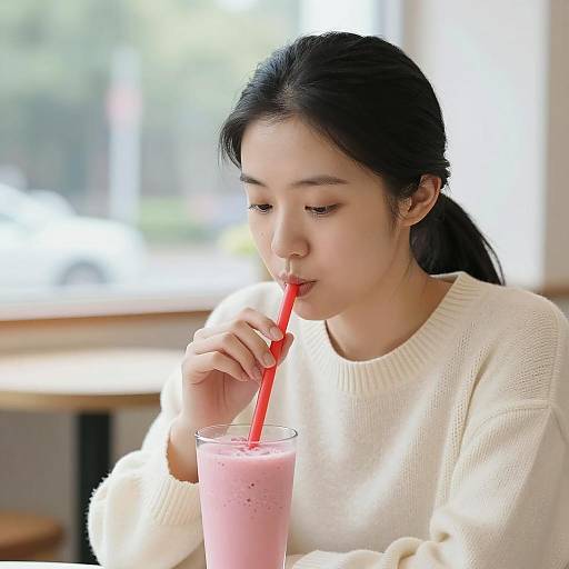 Calm Moment with a Pink Smoothie