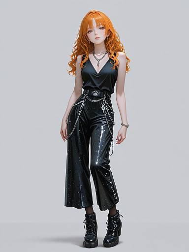 Rock Chic Woman in Black Sequined Outfit