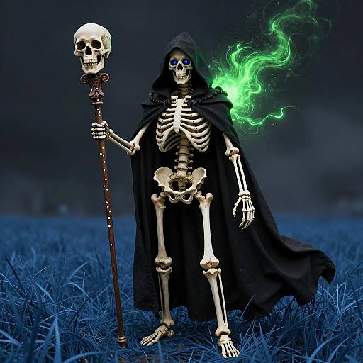 Necromancer Skeleton with Staff and Green Magic Glow