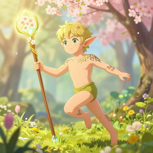 Youthful Spring Eladrin with Floral Staff