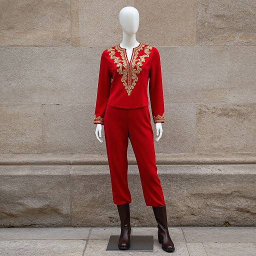 Elegant Mannequin in Red Gold Outfit