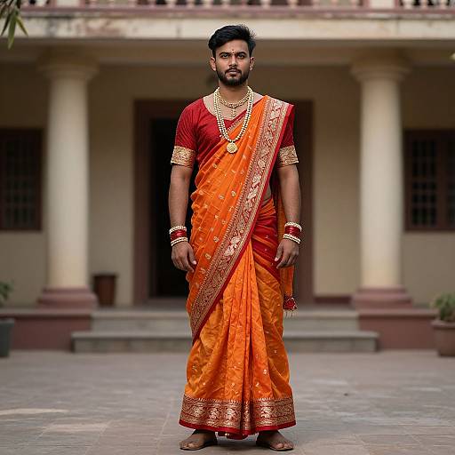 Man in Red-Orange Indian Sari