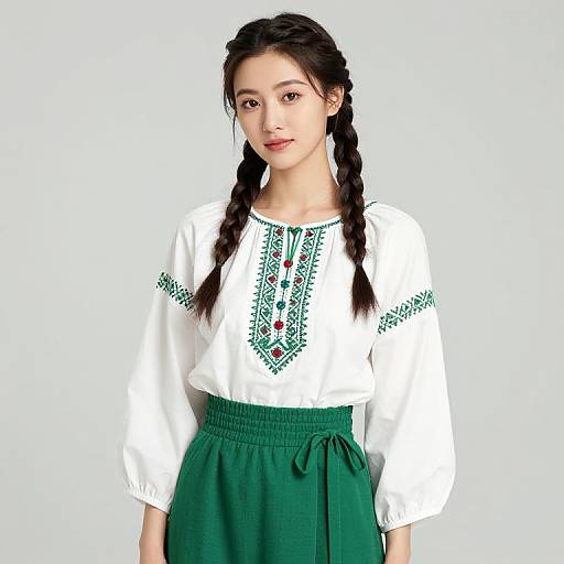 Woman with Braids in Traditional Attire