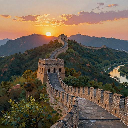 Sunset Over the Great Wall of China