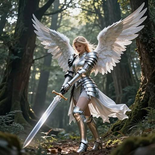 Warrior Angel in Mystical Forest
