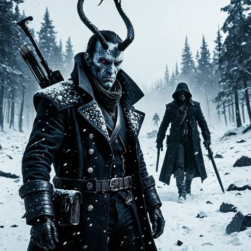 Darkwave Hunter with Horns in Snowy Forest