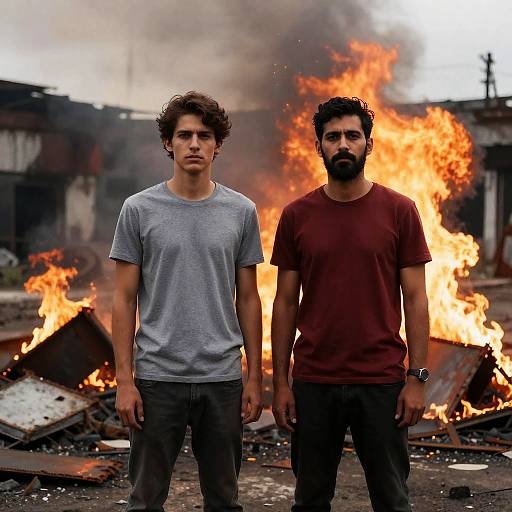 Dramatic Portrait in a Burning Ruin