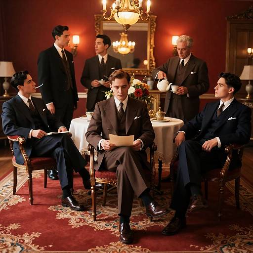 Elegant 1930s Room with Men in Suits