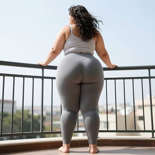 Curvy Girl on Balcony in Leggings