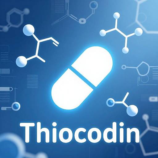 Digital graphic of a white, glowing, segmented pill centered on a blue, molecular-patterned background with white molecular structures surrounding it. Text 