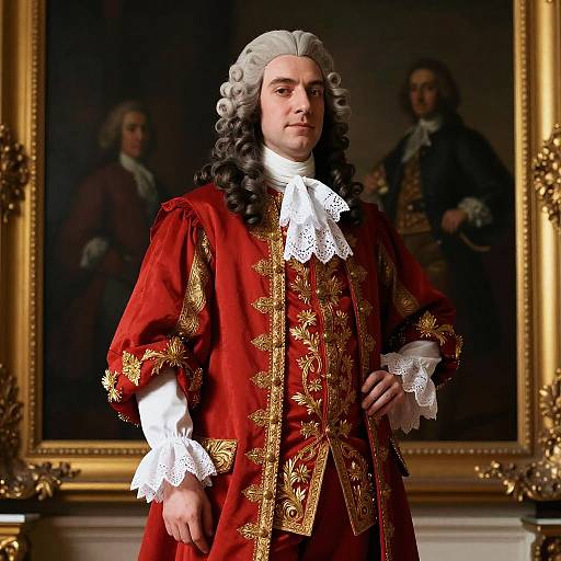 18th Century Aristocratic Man in Ornate Red and Gold Robe