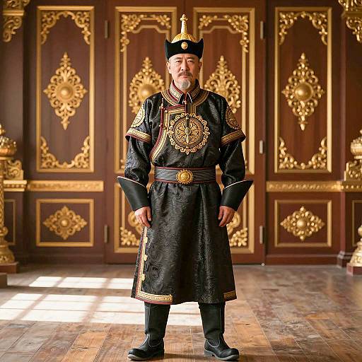 Elegant Mongolian Attire in Historical Setting