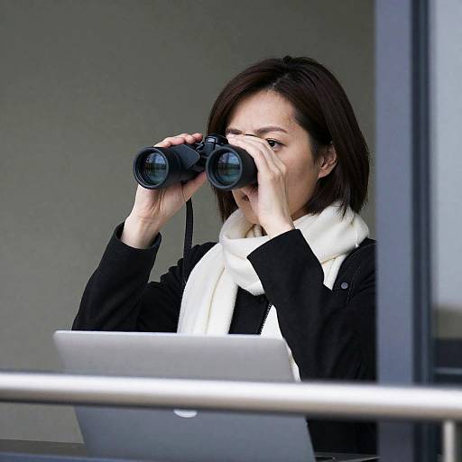 Contemplative Asian Woman with Binoculars