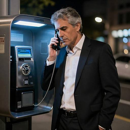 Serious Man at Night by Payphone